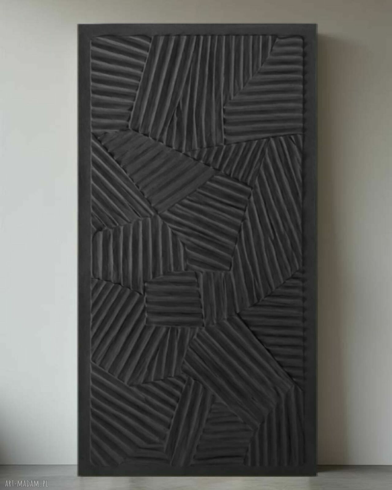 Płaskorzeźba ścienna 80x160 cm - elegancka pastelowa czerń