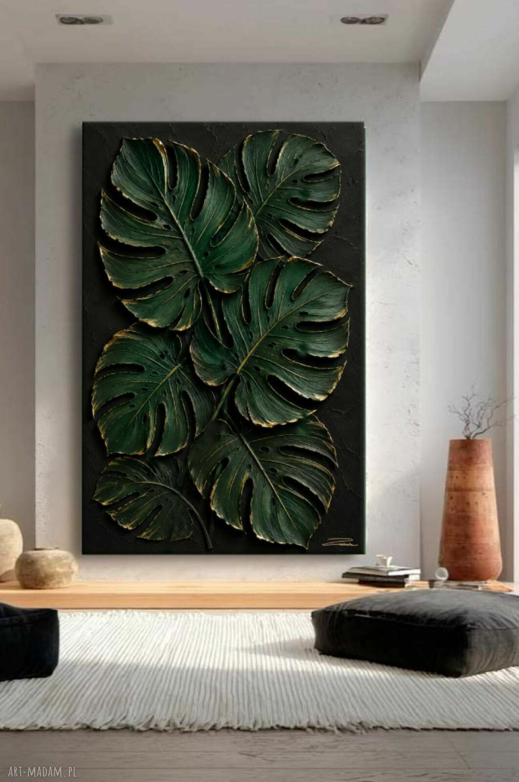 Płaskorzeźba strukturalna Monstera z kompozytu żywicznego 100x150 cm