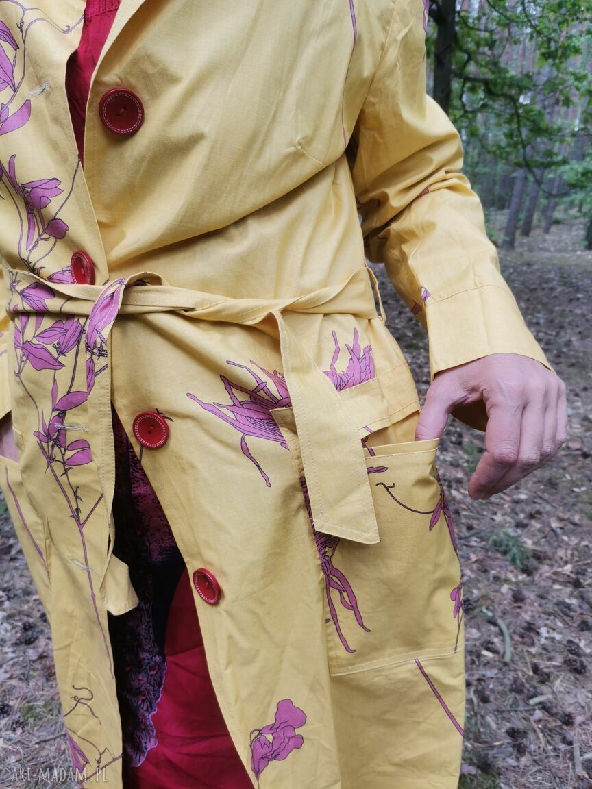 Ręcznie szyty kolorowy płaszcz bawełniany Boho Folk (M-L) - 105 cm