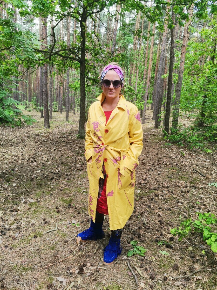 Ręcznie szyty kolorowy płaszcz bawełniany Boho Folk (M-L) - 105 cm