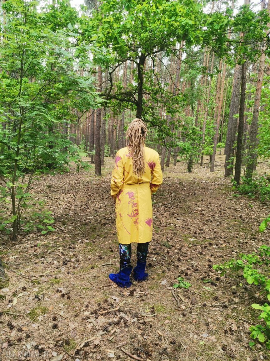 Ręcznie szyty kolorowy płaszcz bawełniany Boho Folk (M-L) - 105 cm