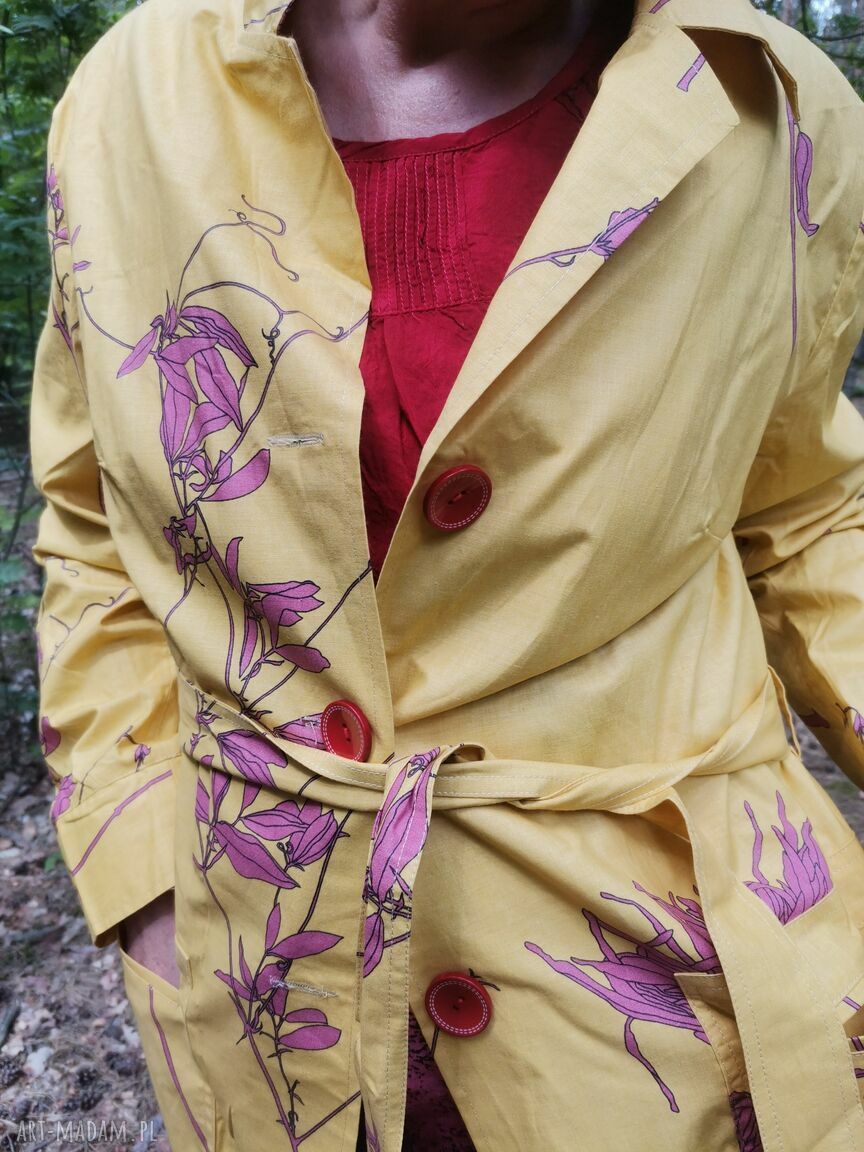 Ręcznie szyty kolorowy płaszcz bawełniany Boho Folk (M-L) - 105 cm