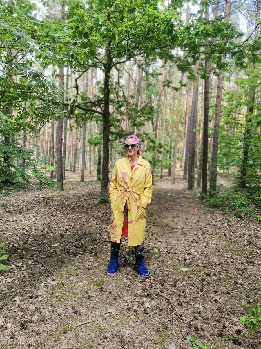 Ręcznie szyty kolorowy płaszcz bawełniany Boho Folk (M-L) - 105 cm