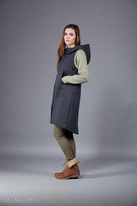 Płaszczyk dzianinowy NavahoClothing z kapturem i zamkiem