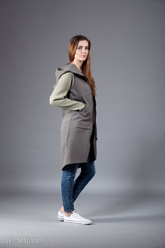 Płaszczyk dzianinowy NavahoClothing z kapturem na zamek - 90% wełny