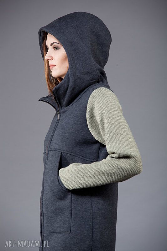 Płaszczyk dzianinowy NavahoClothing z kapturem i zamkiem