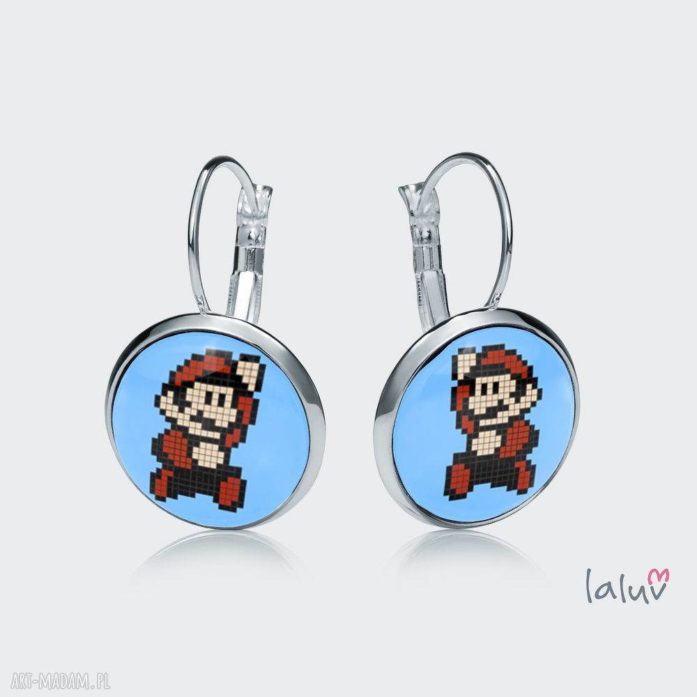 Kolczyki wiszące MARIO Nintendo - ręcznie robione z grafiką pod szkiełkiem