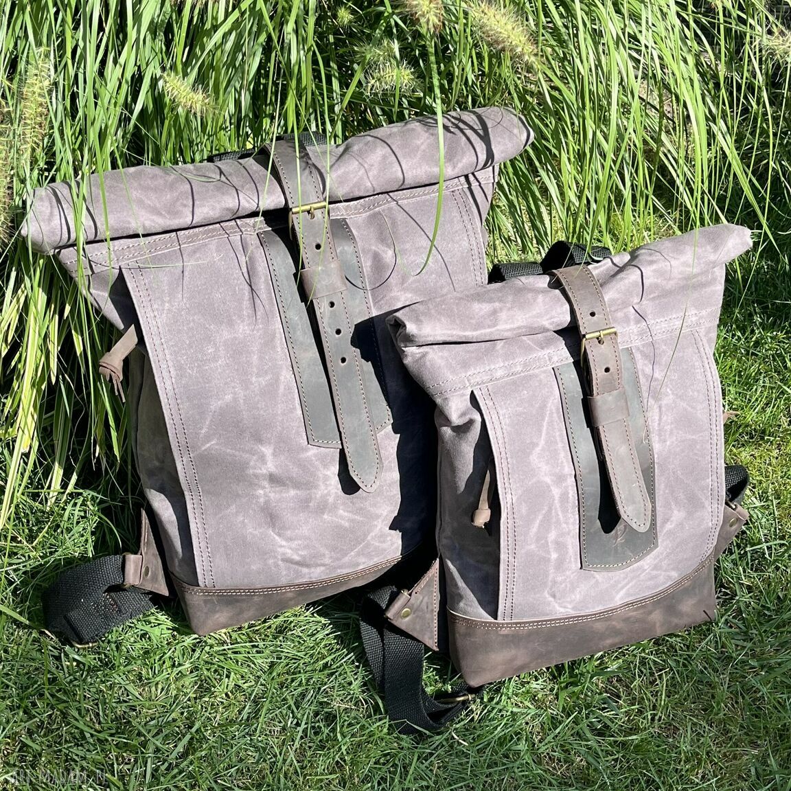 plecaki: Duży rolowany szary plecak z bawełny woskowanej Vintage. ręczne wykonanie