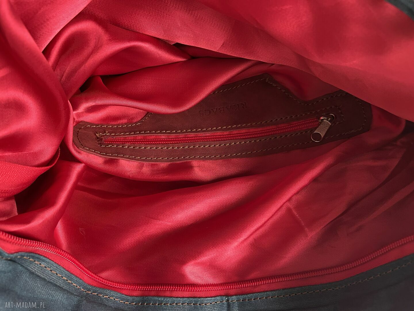 plecaki: Duży Plecak ze skóry i bawełny woskowanej niebiesko czerwony. autorskie