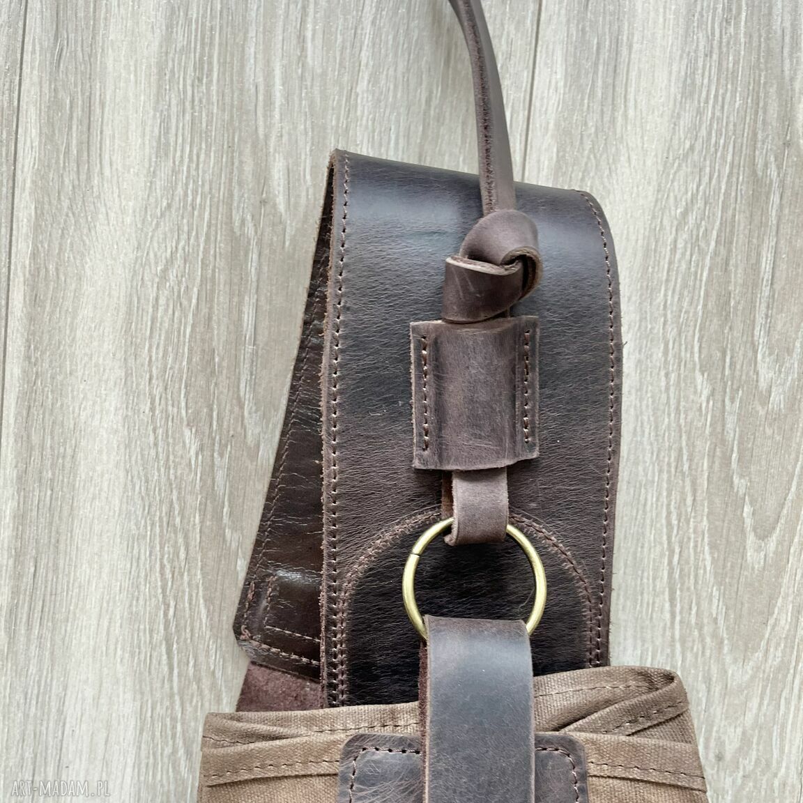 plecaki: Plecak “Bukłak” ze skóry i bawełny woskowanej brązowy w stylu Vintage