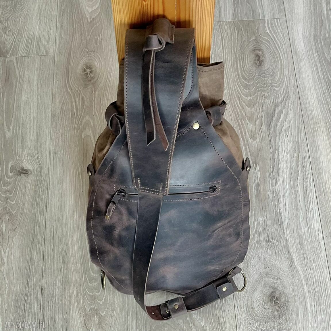 plecaki: Plecak “Bukłak” ze skóry i bawełny woskowanej brązowy w stylu Vintage