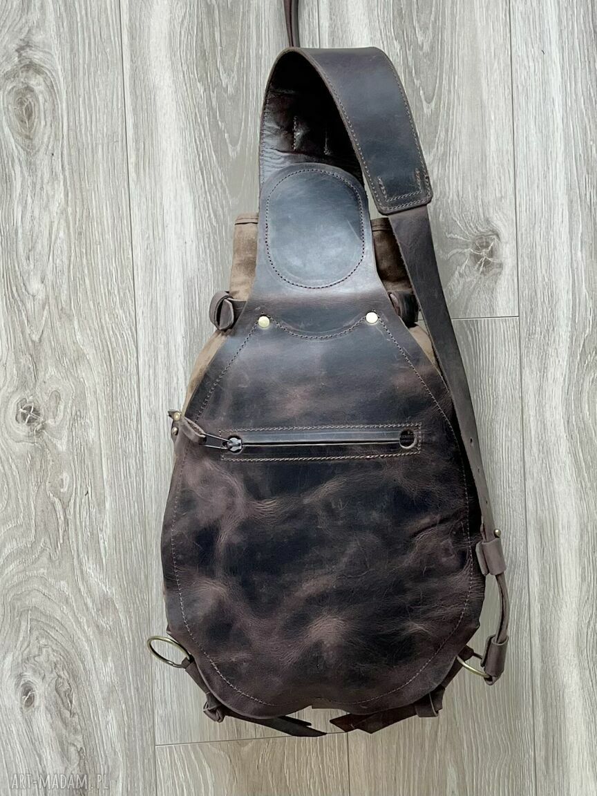 plecaki: Plecak “Bukłak” ze skóry i bawełny woskowanej brązowy w stylu Vintage