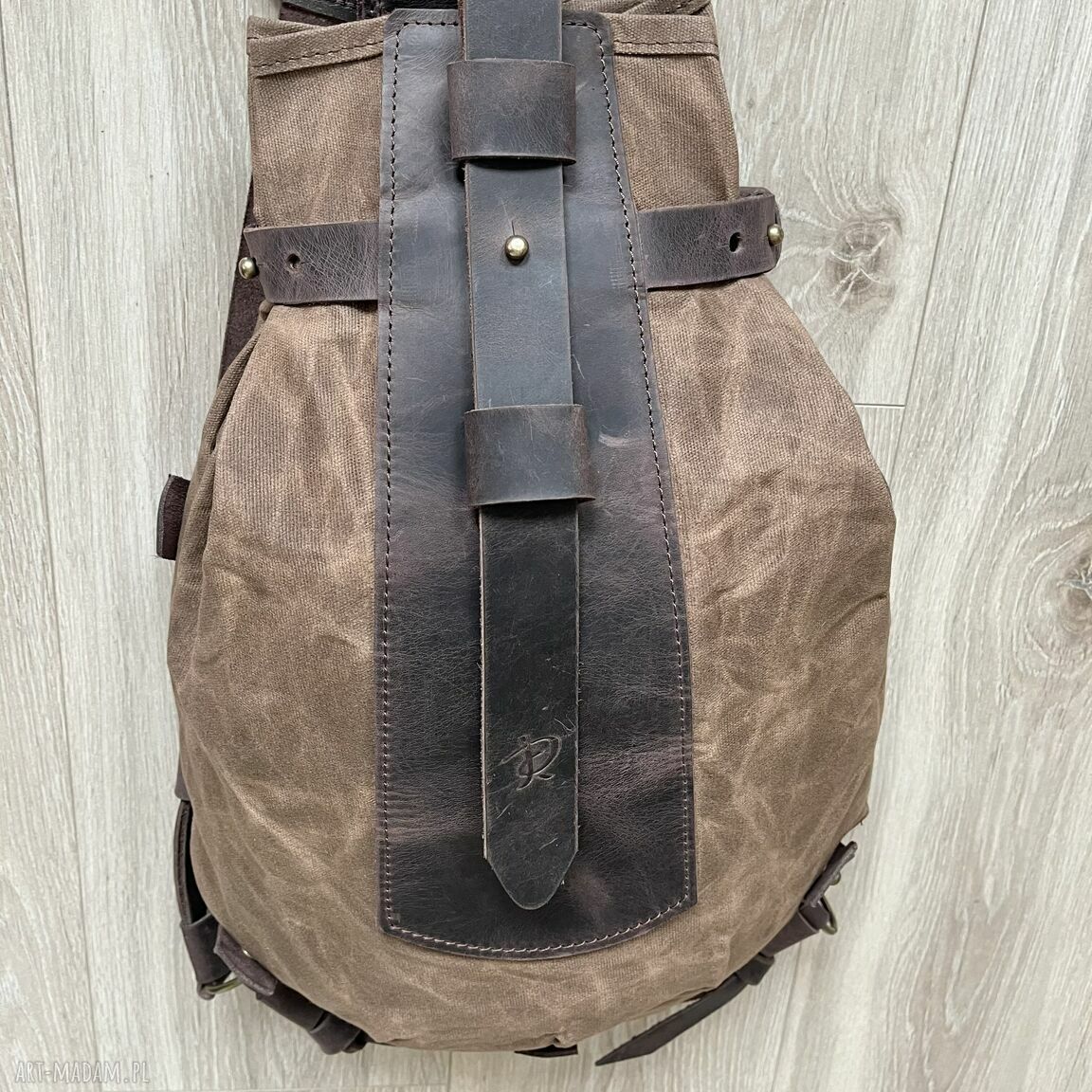 plecaki: Plecak “Bukłak” ze skóry i bawełny woskowanej brązowy w stylu Vintage