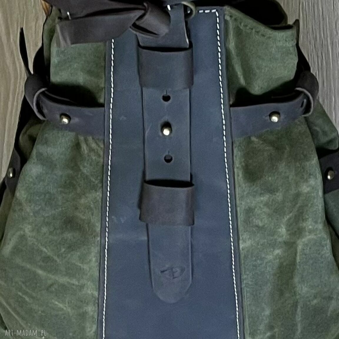 plecaki: Plecak „Bukłak” zielono brązowy ze skóry i bawełny Vintage. ręcznie robione