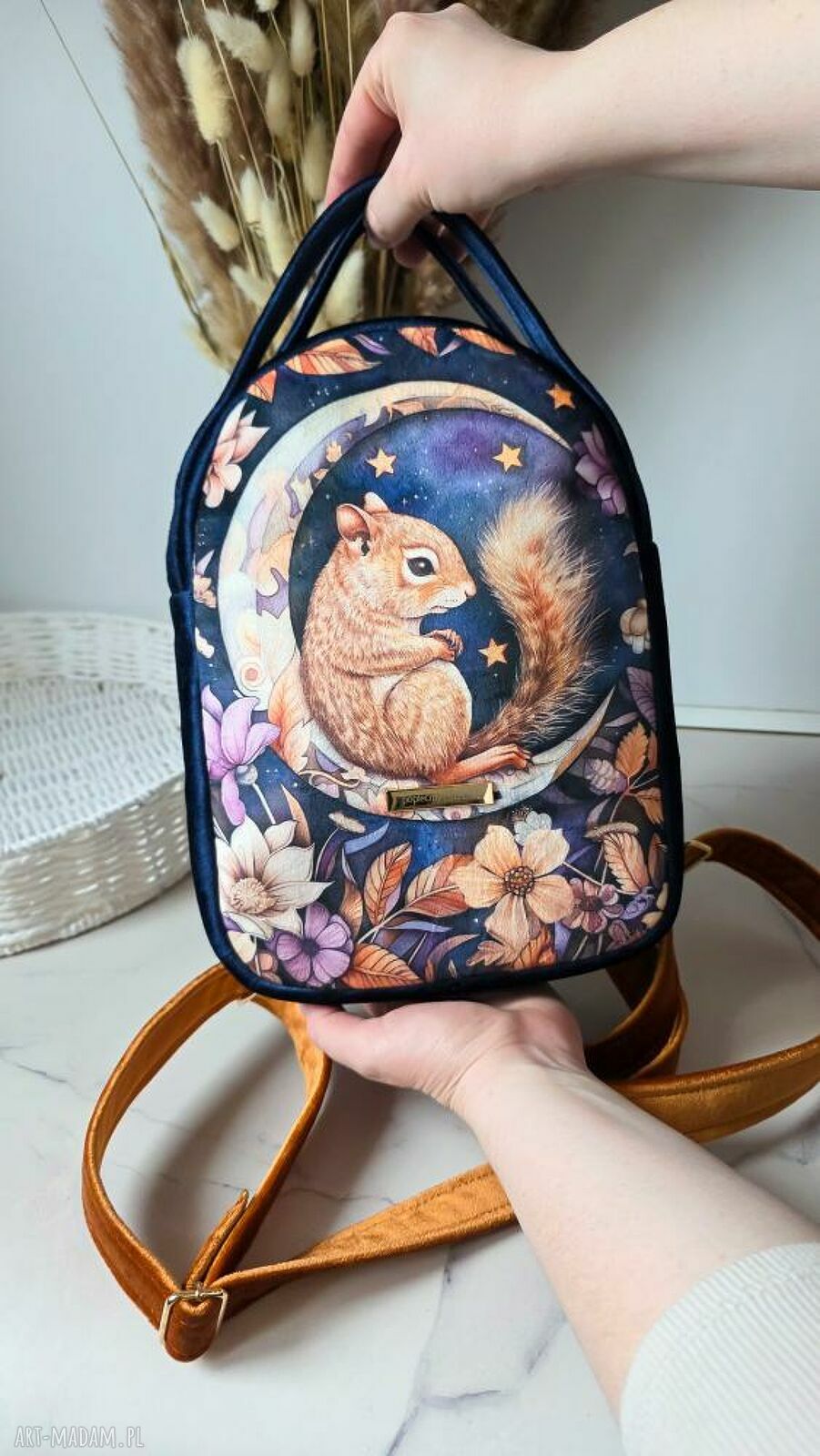 Plecak codzienny Wiewiórka - damski, ręcznie szyty, granatowy