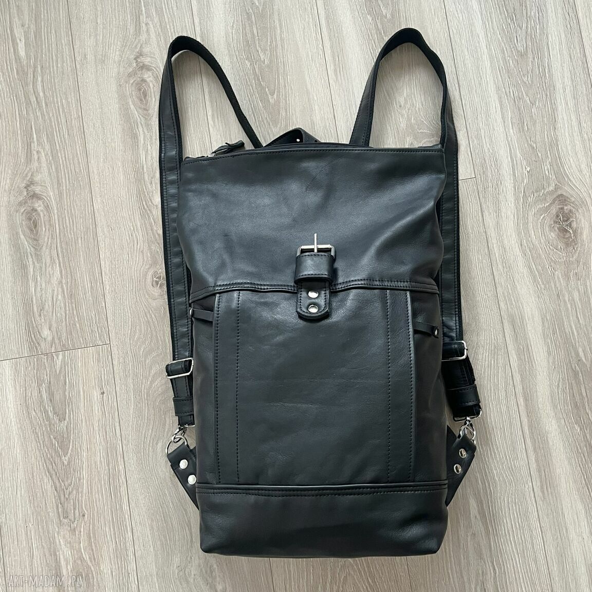 plecaki: Plecak czarny A4 ze skóry rolowany. Handmade