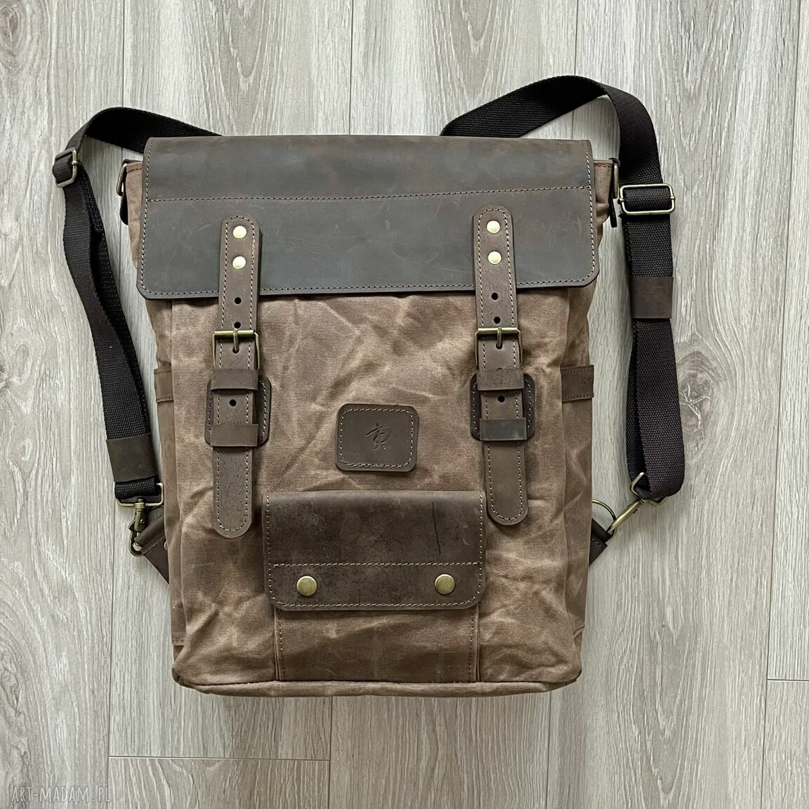 Brązowy plecak vintage skóry bawełny woskowanej skórzany szkoły