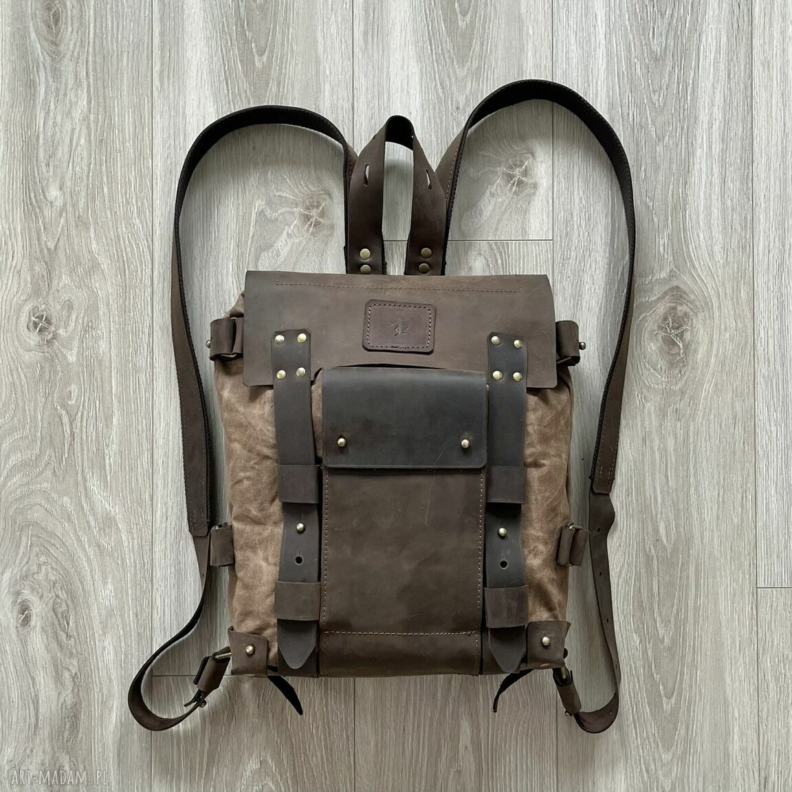 Brązowy plecak vintage skóry bawełny woskowanej szkoły wycieczke