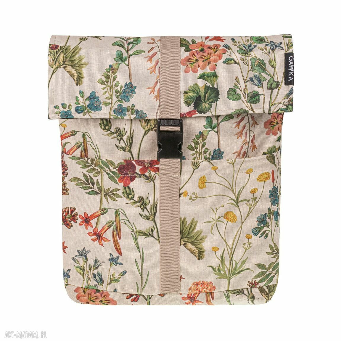 Wodoodporny plecak FLOWERS - kwiatowy, ręcznie szyty, na laptop