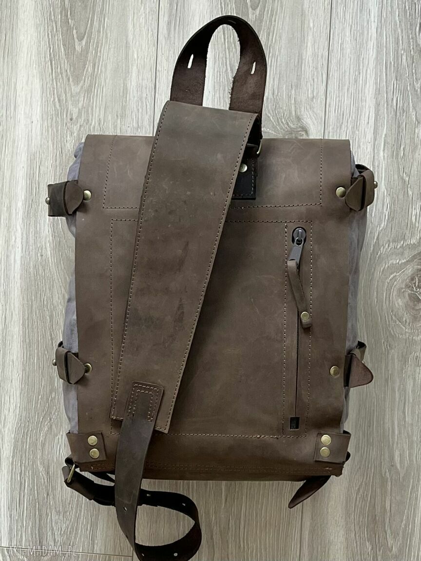 plecaki: Plecak na jedno ramie ze skóry i bawełny woskowanej szaro brązowy Vintage
