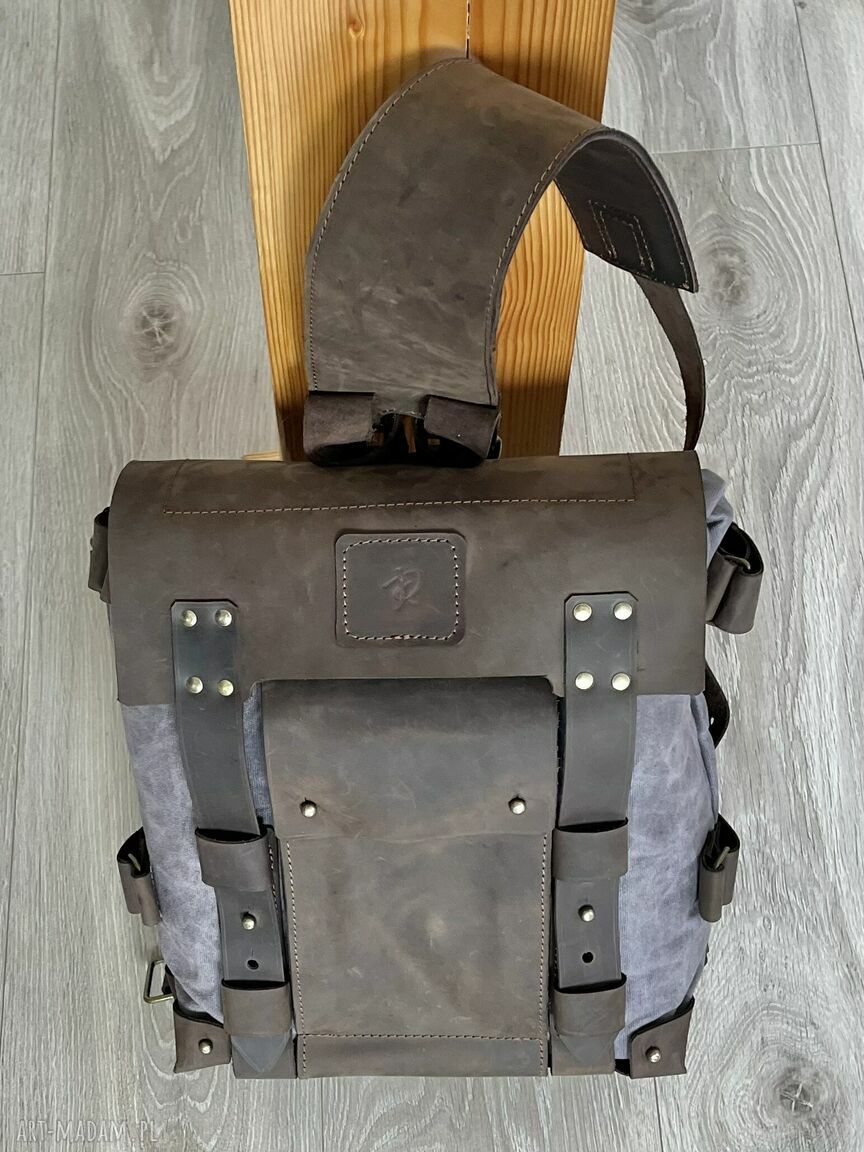 plecaki: Plecak na jedno ramie ze skóry i bawełny woskowanej szaro brązowy Vintage