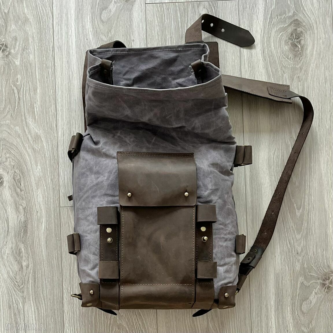 plecaki: Plecak na jedno ramie ze skóry i bawełny woskowanej szaro brązowy Vintage
