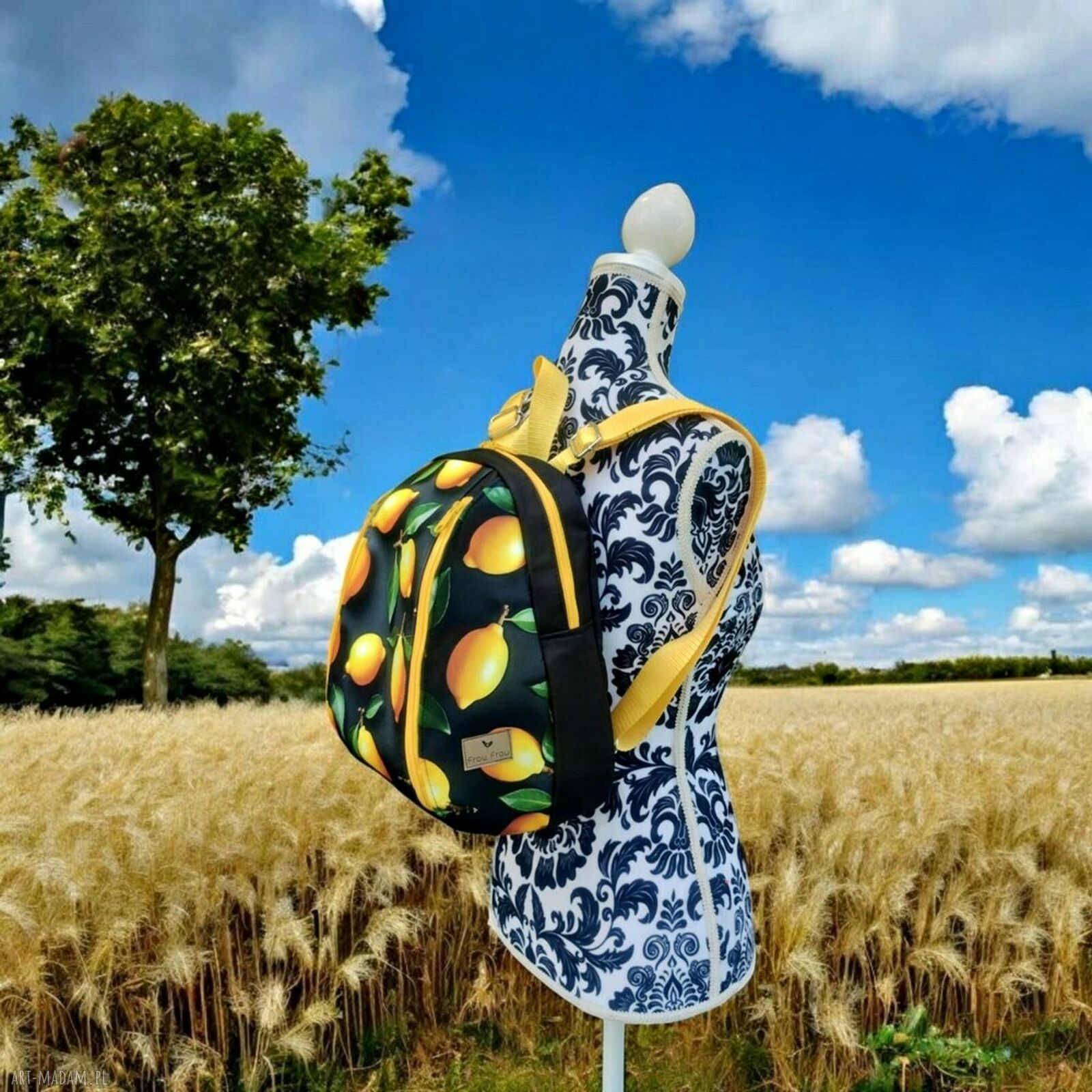 Plecak SANCHOPANSO - kubełkowy plecak spacerowy w cytryny z dwoma kieszeniami