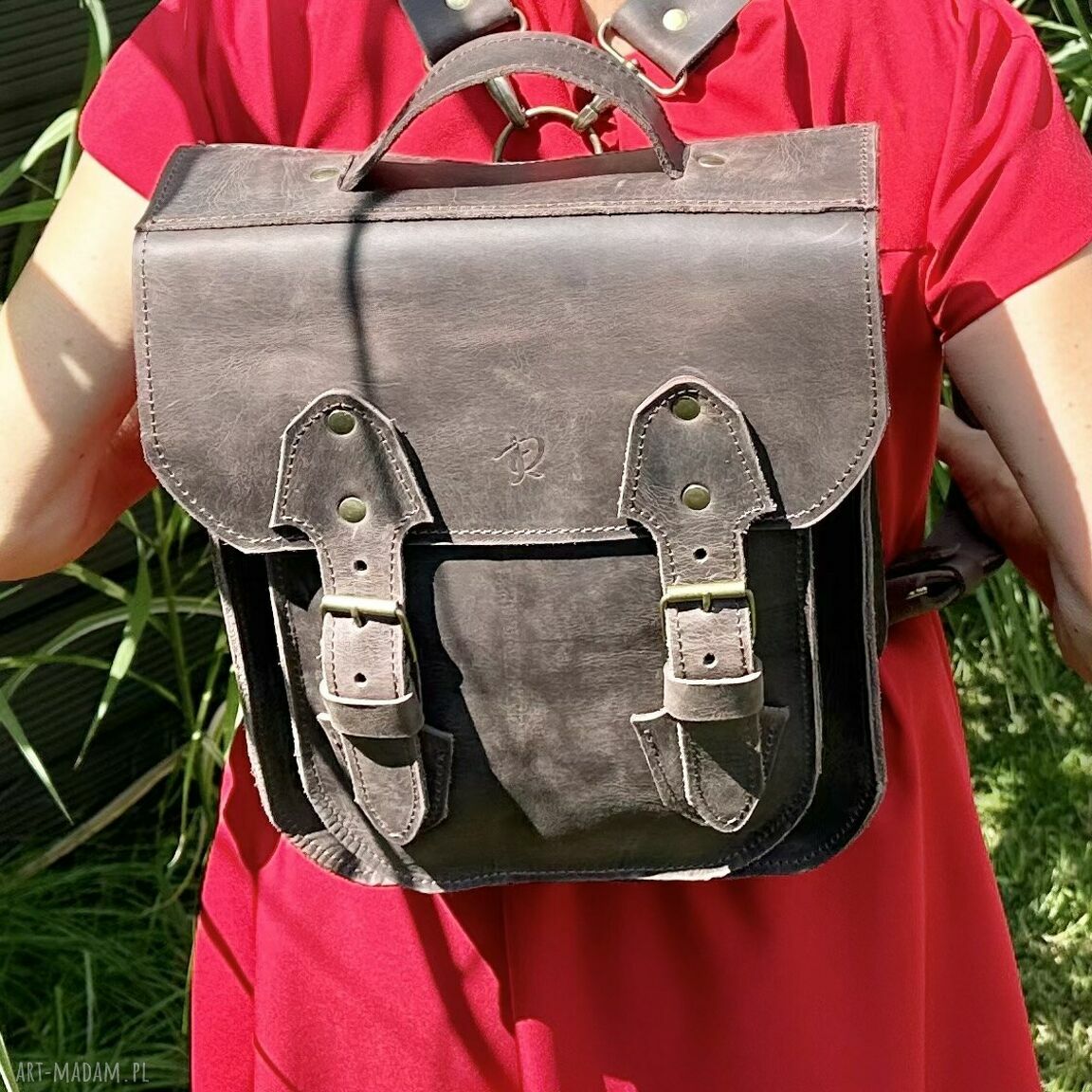 Plecak-torba brązowa skórzana Vintage
