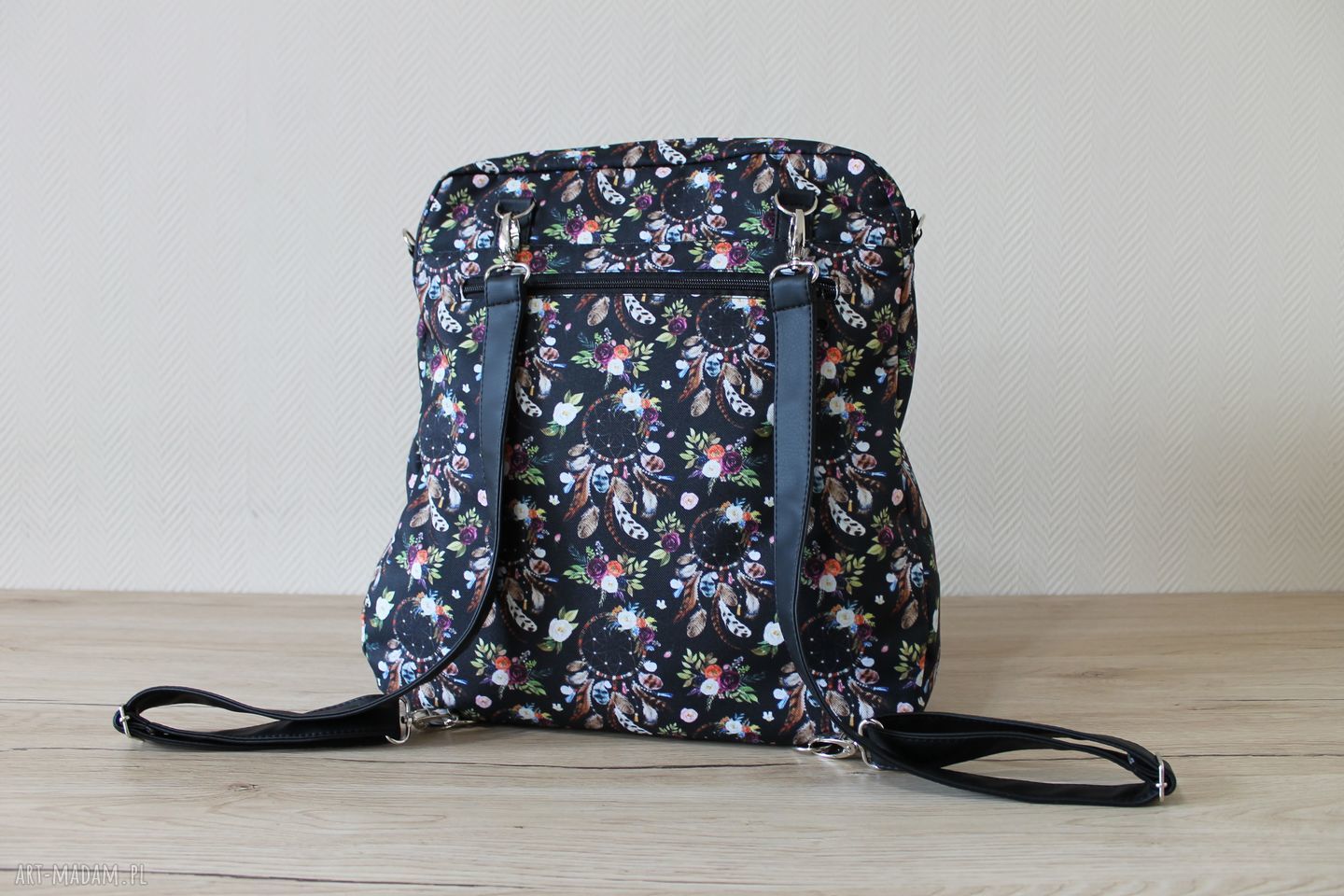 Plecak - Torba Listonoszka 2w1 Łapacze Snów - czarny, wodoodporny, handmade