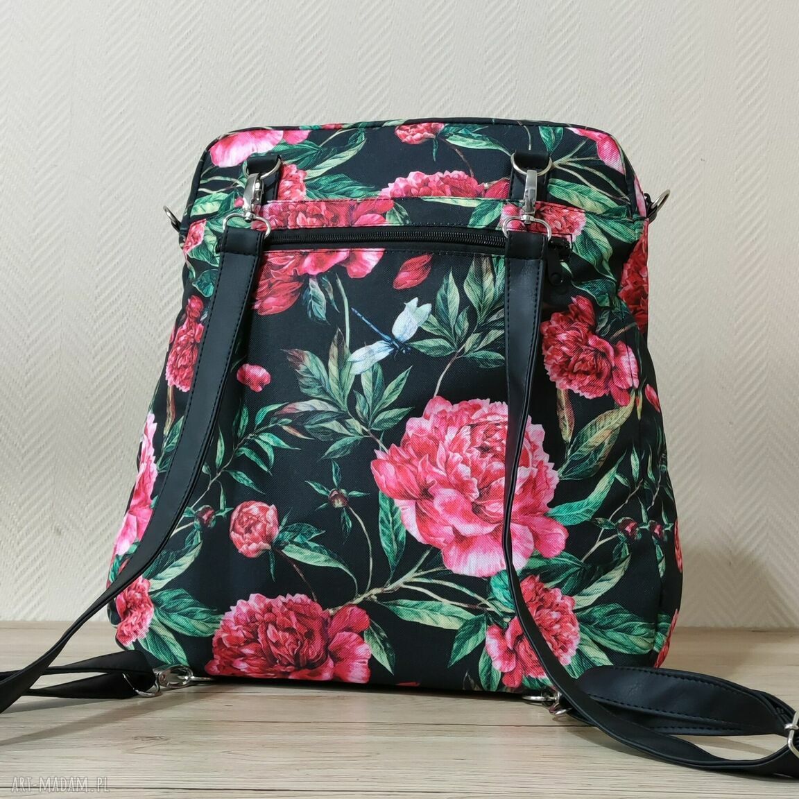 Plecak - Torba Listonoszka - Czerwone Piwonie (A4 i laptop) - handmade