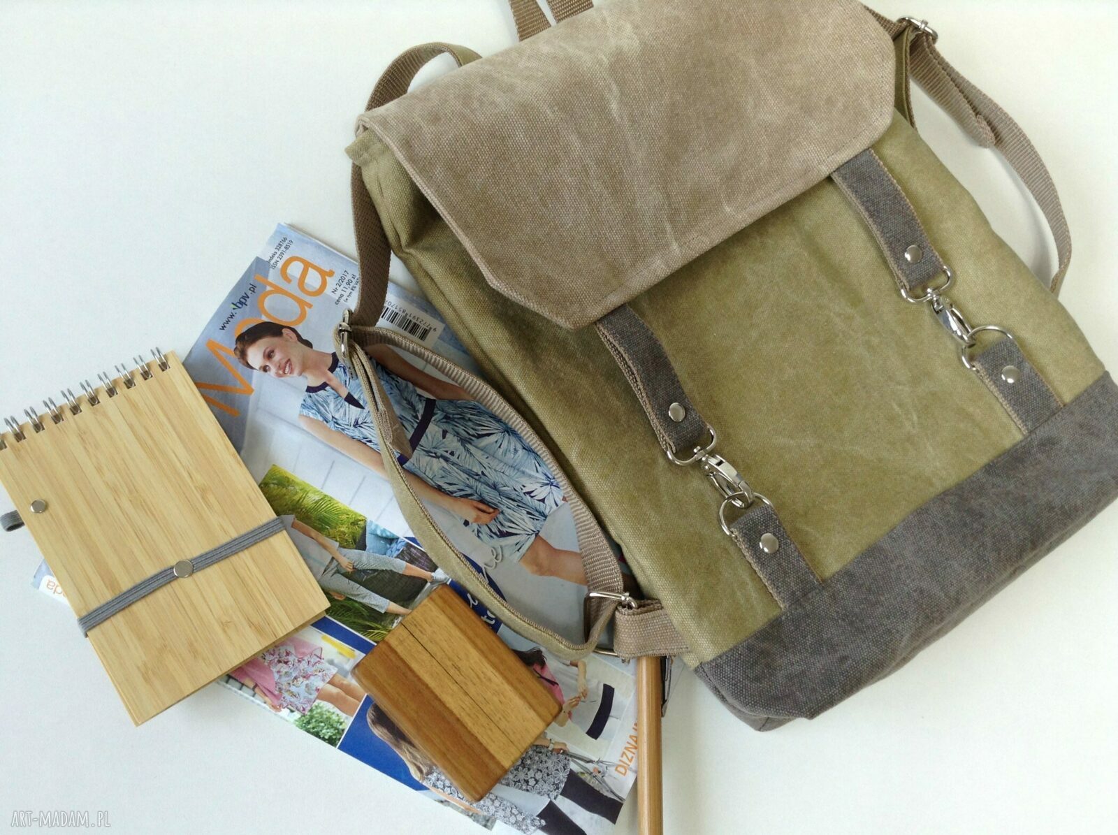 Handmade plecak-torba na laptopa z grubej bawełny (canvas) - na A4 i wycieczki