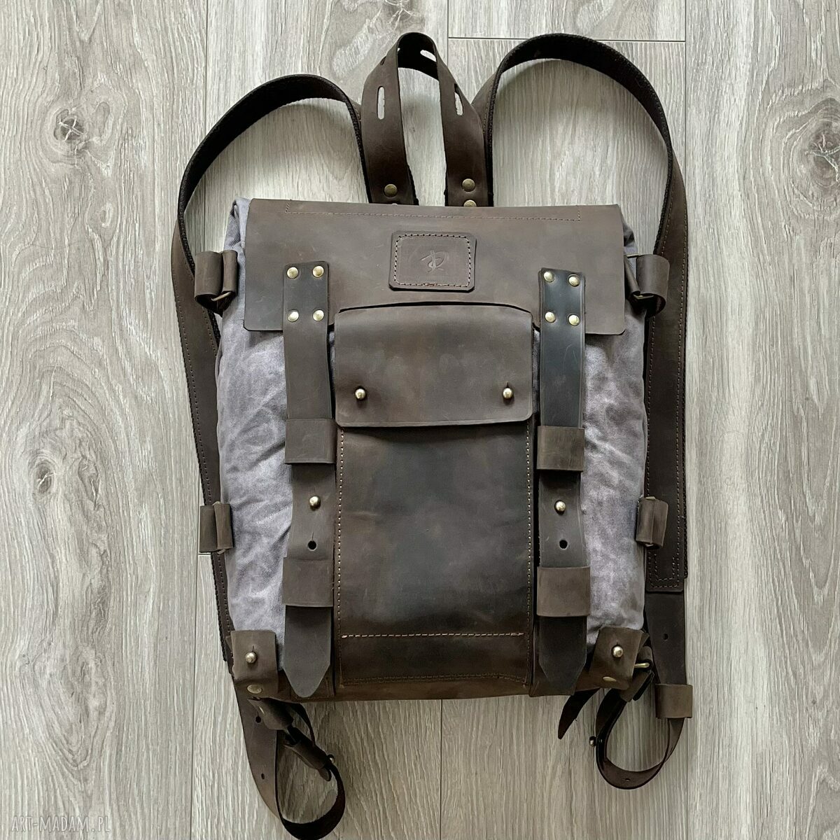 Plecak vintage skóry bawełny woskowanej szaro brązowy popielaty