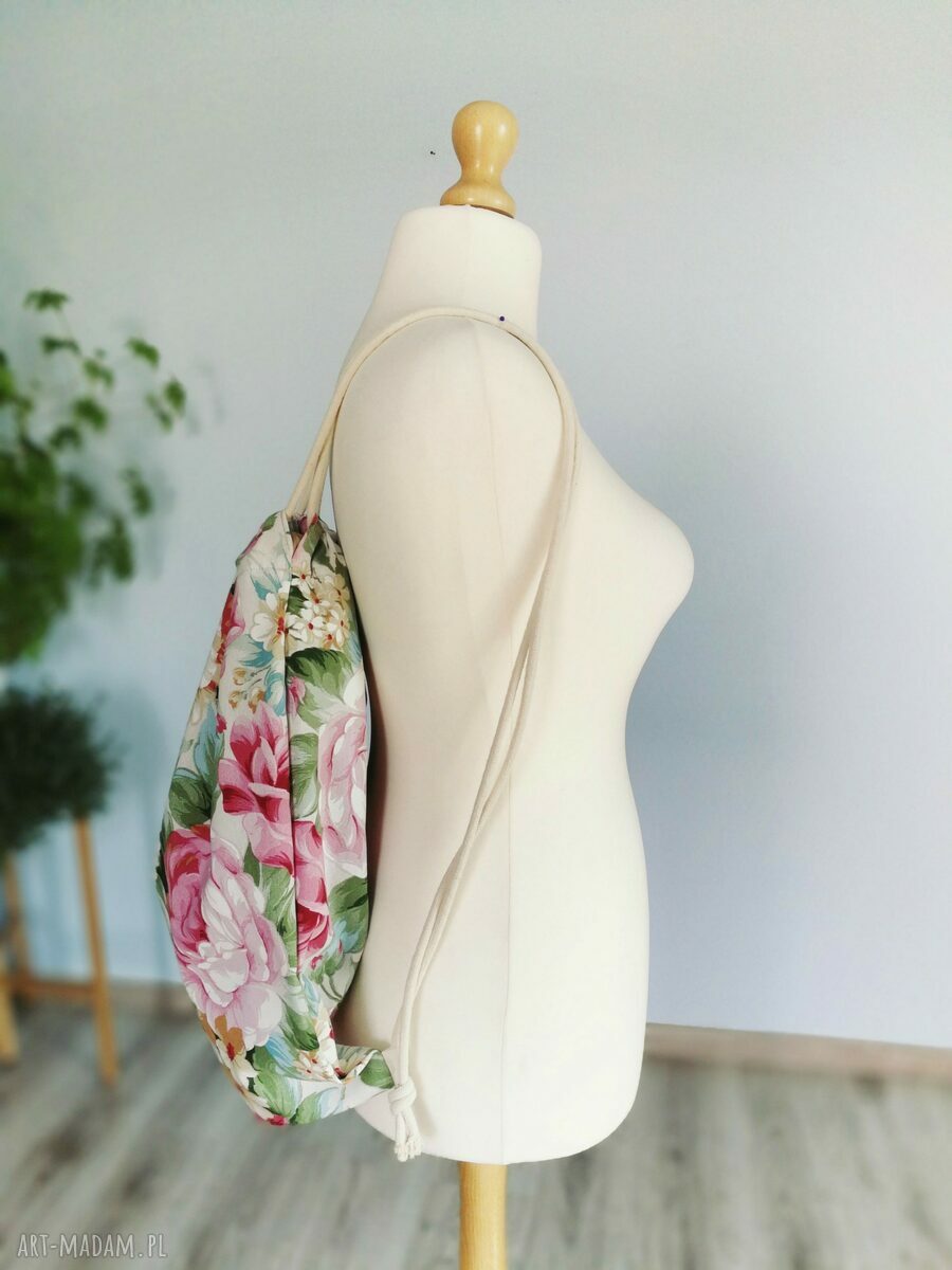 Plecak w kwiaty vintage z grubej bawełny 40x50 cm worek torebka