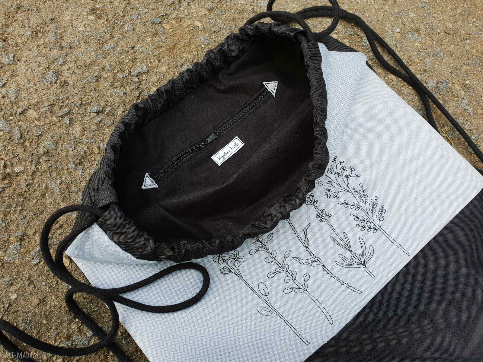 Plecak worek Botanical ręcznie szyty z motywem roślinnym dla kobiet art Madam.pl