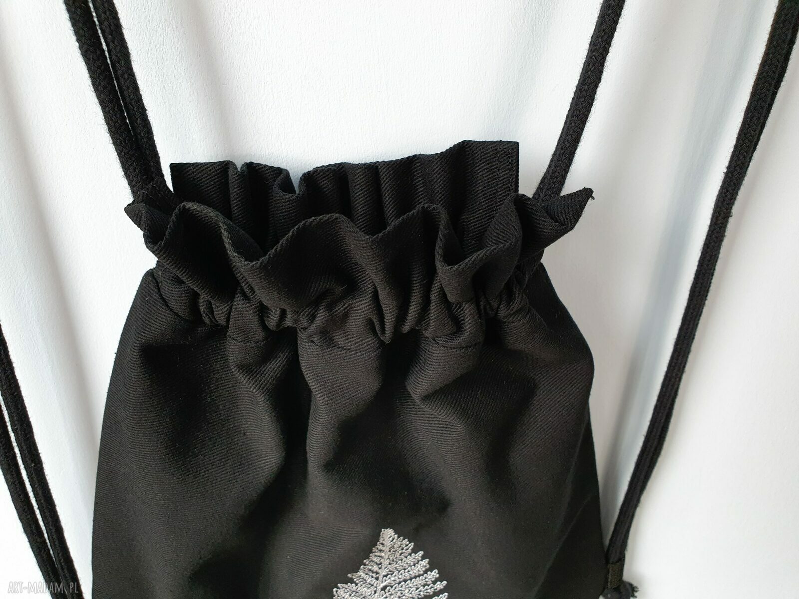 Handmade plecak worek mini Paprotka ręcznie szyty souvenir z motywem paproci