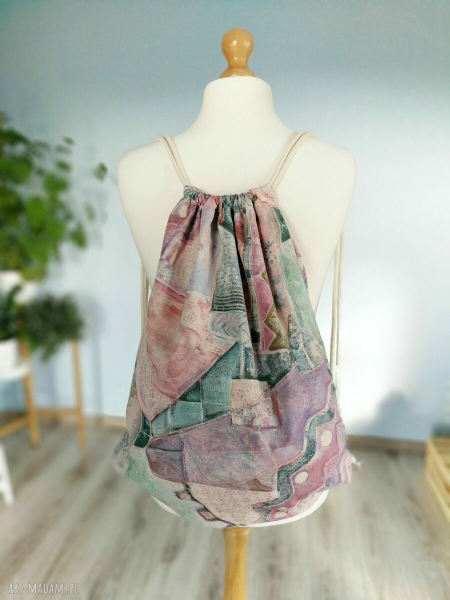 Plecak worek vintage pastelowy XXL - bawełniany