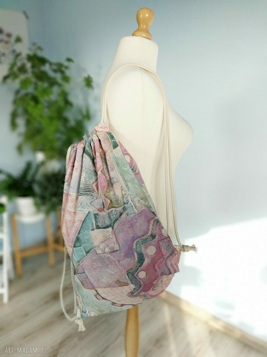 Plecak worek vintage pastelowy XXL bawełniany