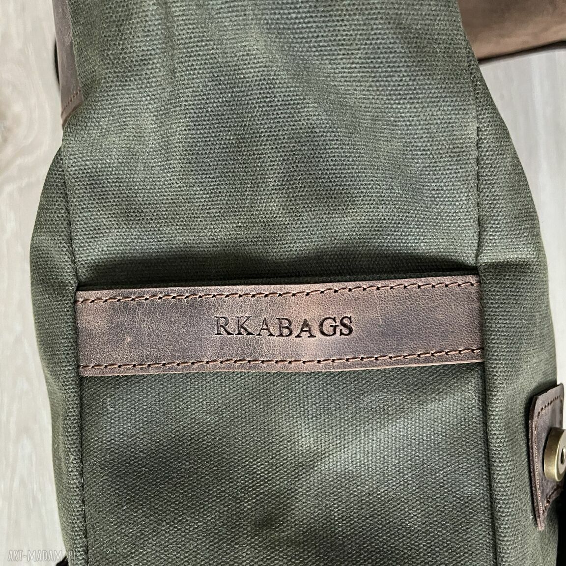 plecaki: Plecak ze skóry i bawełny woskowanej zielony. Vintage. HandMade