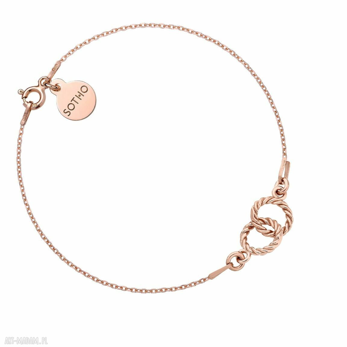 Bransoletka dwoma karmami różowego złota kółeczka kółka delikatna