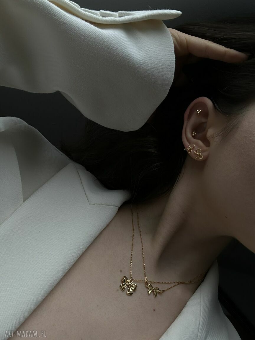 Kolczyki plecione kokardki z różowego złota - Sotho