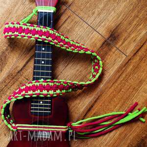 makramowy pasek do ukulele - różano - zielony - sznurek bawełniany