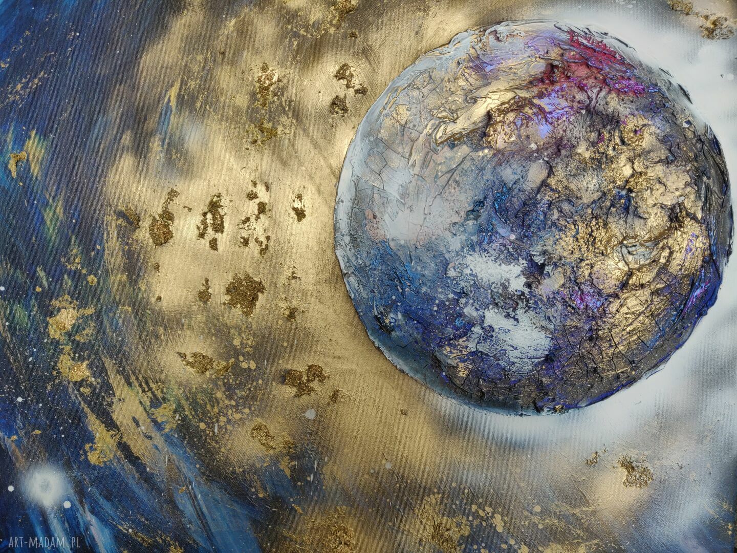Płonąca planeta - ręcznie malowany obraz 100x80 cm, faktura 3D