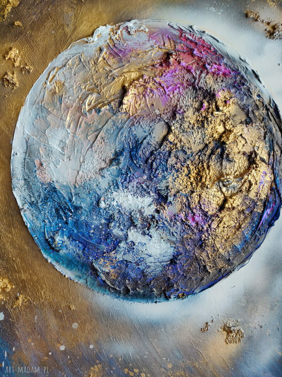 Płonąca planeta - ręcznie malowany obraz 100x80 cm, faktura 3D