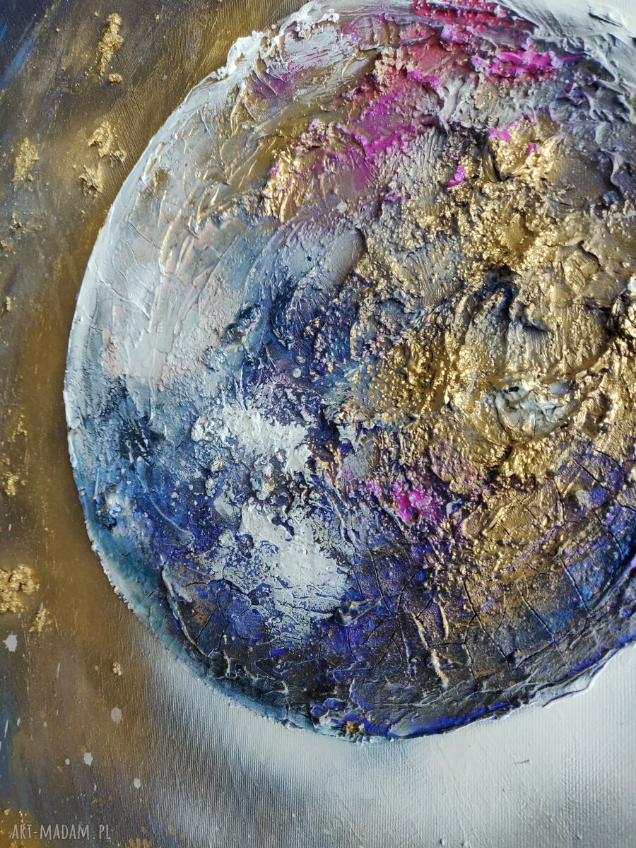 Płonąca planeta - ręcznie malowany obraz 100x80 cm, faktura 3D