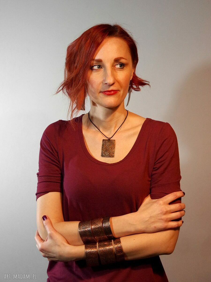 Minimalistyczna miedziana bransoletka Płótno - faktura w kratkę