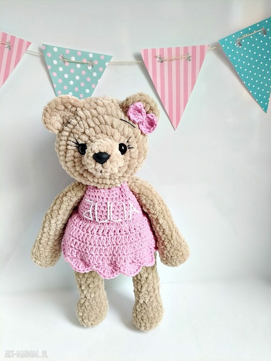 Pluszowa panna misia w różowej sukience - 23 cm