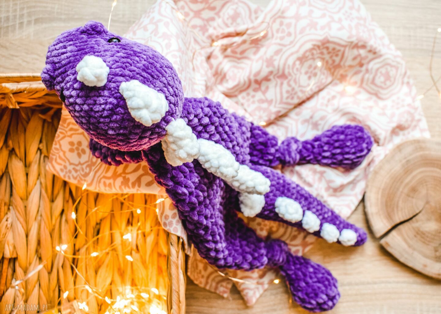 Ręcznie robiony pluszowy dinozaur na szydełku - przytulanka 45 cm