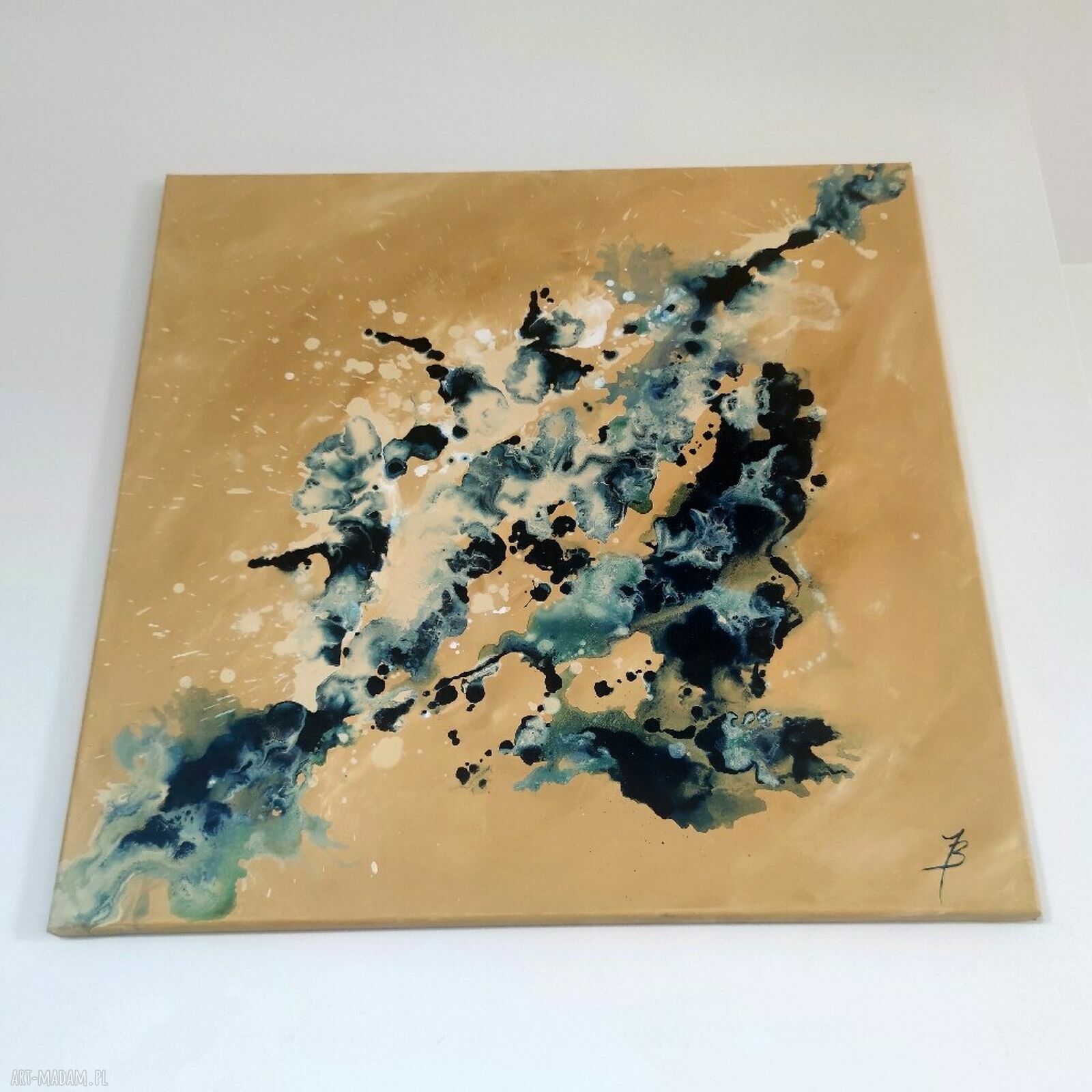 Początek I 80x80 cm - akryl na płótnie, duży obraz abstrakcyjny do salonu