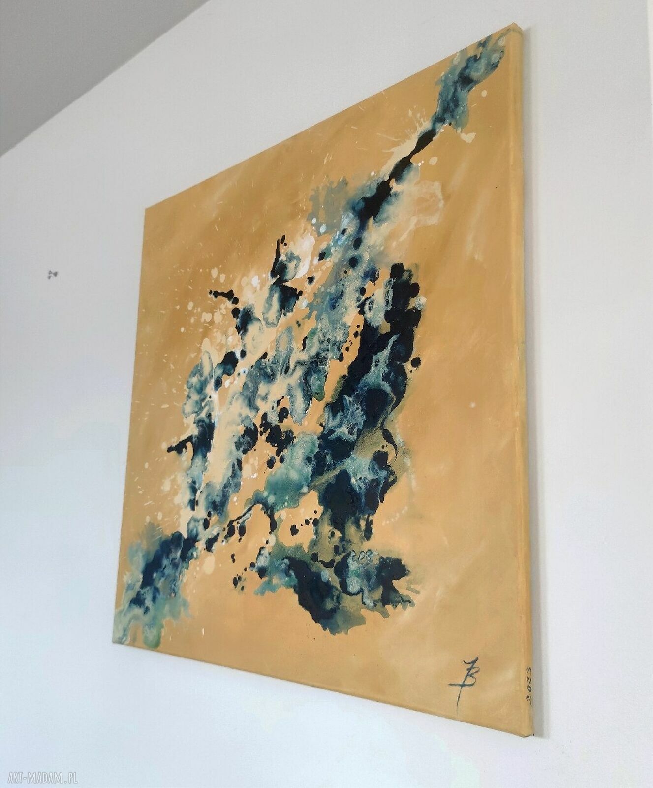 Początek I 80x80 cm - akryl na płótnie, duży obraz abstrakcyjny do salonu