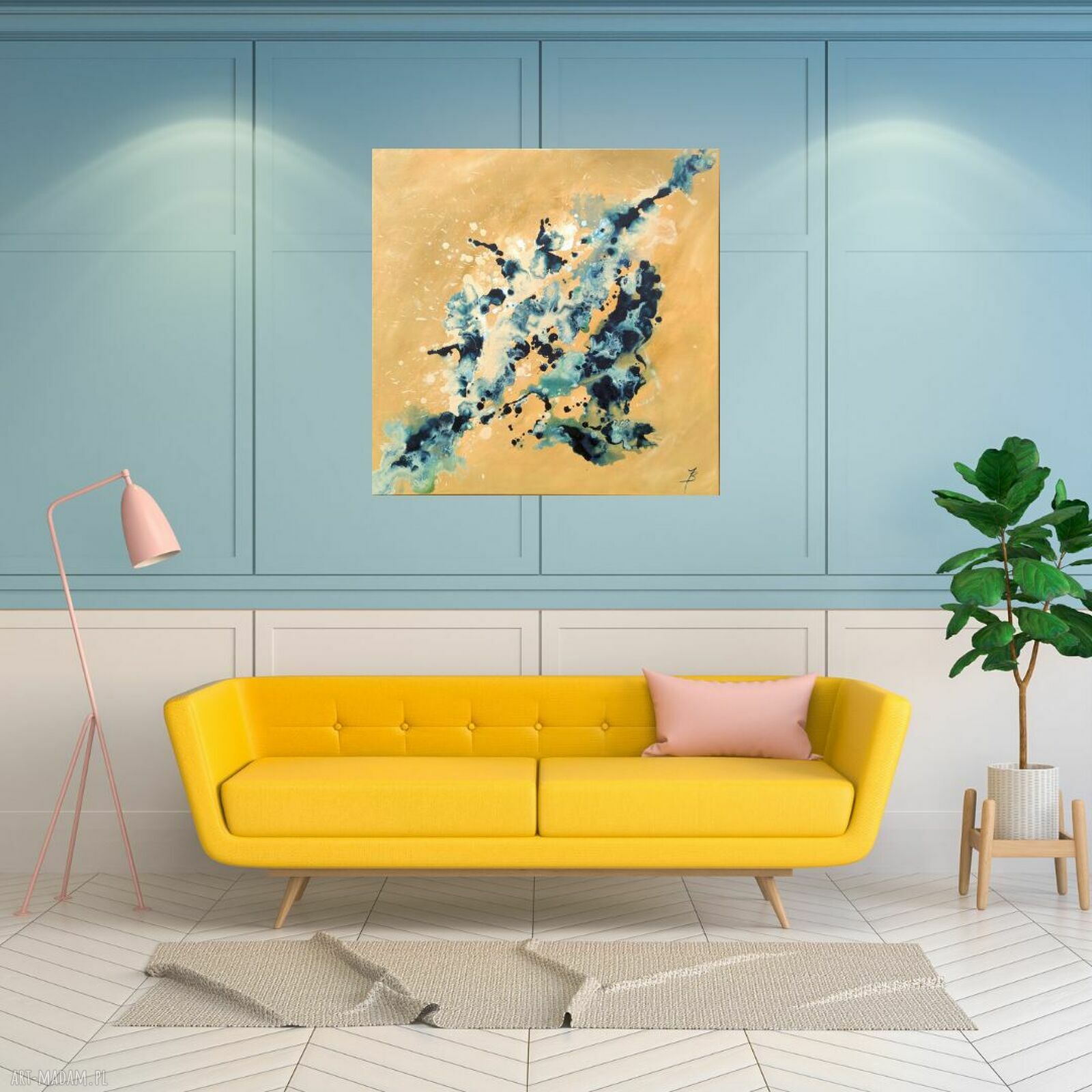 Początek I 80x80 cm - akryl na płótnie, duży obraz abstrakcyjny do salonu